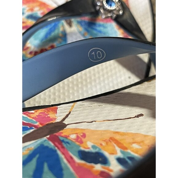 Brighton “Flit” Butterfly Blue Rhinestone Flipflop Slide Platform Sandals SZ 10 - Picture 6 of 8